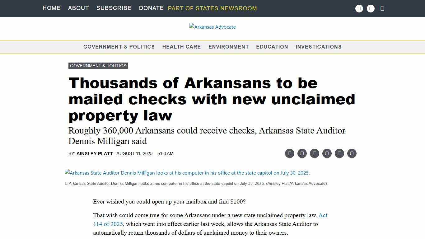 Thousands of Arkansans to be mailed checks with new unclaimed property law | Arkansas Advocate